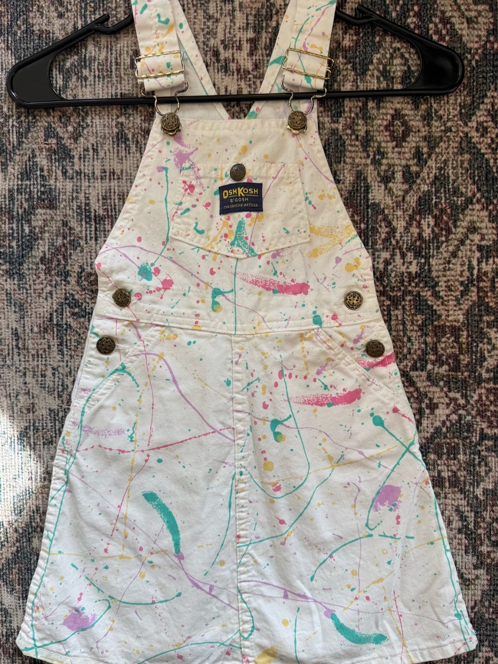 Vintage Rare Oshkosh Paint Splatter Overall Dress Girls Size 4-6